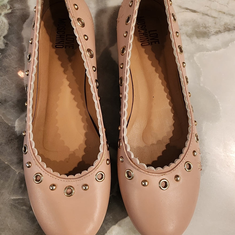 Love Moschino Blush Pink Studded Ballet Flats